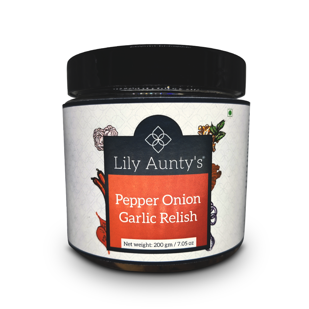 Lily Aunty's Pepper Onion Garlic Relish - 200 gms | 100% Veg Pickle and Relish